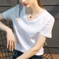 High count 80 counts double-sided mercerized cotton short sleeve white T-shirt women's summer women's loose round neck V-neck versatile T-shirt 1688. 