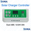 Solar Charger Controller Dual USB 12/24V 20A PWM with Dual USB Ports. 