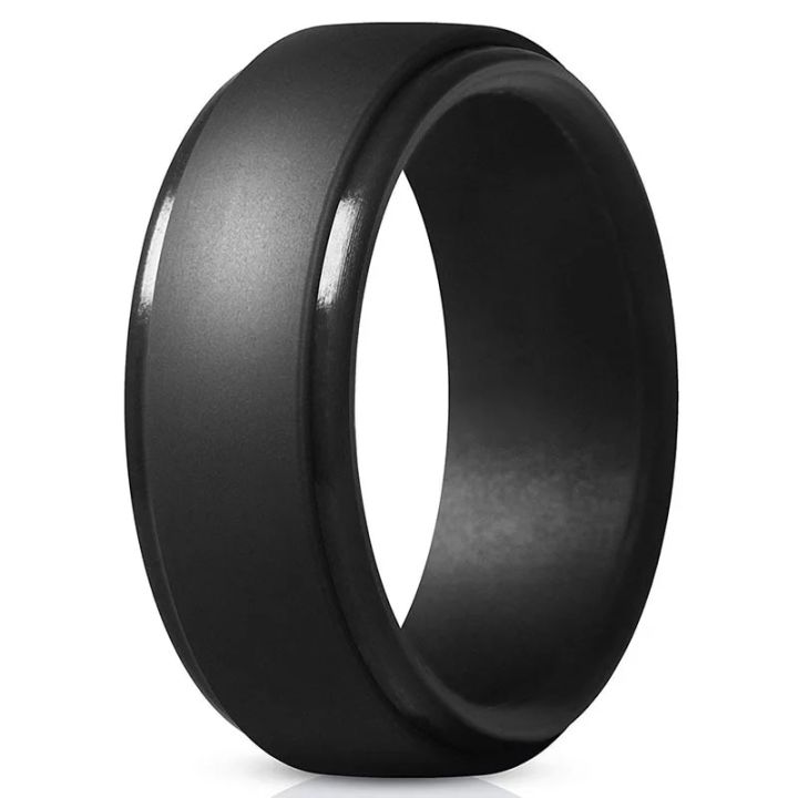 1pc 8mm Black Silicone Ring For Men Women Rubber Wedding