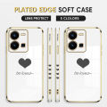 Luxury 6D Plating Case for Vivo Y35 Back Cover Lover Heart Side Print Soft Silicone Square Phone Cases. 