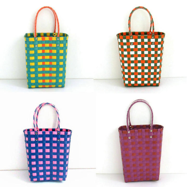 Handwoven Plastic Bag Basket Eco-friendly Storage Baskets Creative Hand Baskets Plastic Bag Woven Basket Handwoven Storage Baskets