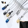 Vnox Hollow Pill Necklace for Men Women,Cross Engraved,Cremation Urn Pendant,Perfume Holder,Ashes Vial Keepsake Memorial Jewelry. 