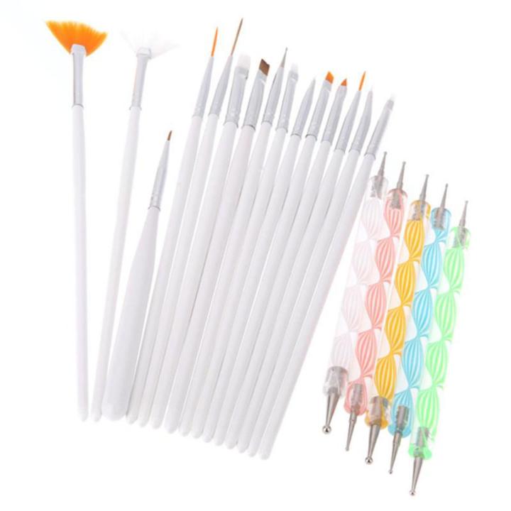 Nail Art Dotting tools and Painting Brush Set - (20pcs) - White, Pink , Black Random Colour