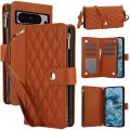 YM016 Rhombic Zipper Card Wallet Leather Phone Case with Lanyard For Google Pixel 8 Pro. 