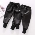 Boys PU Faux Leather Pants Kids Winter Fleece Black Imitation Children Warm Kids Leather Trousers Leather Pants For Boy Teenage. 