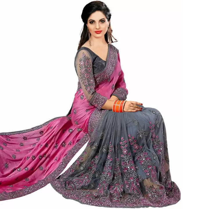 Indian%20Weightless%20Georgette%20Shari%20Pink%20Color%20Sari%20High%20Quality%20Embroidery%20Work%20On%20Blouse%20-%20%E0%A6%B6%E0%A6%BE%E0%A7%9C%E0%A6%BF%20-%20Marvelous%20Exclusive%20High%20Quality%20saree%20for%20women%20-%20Image%203