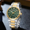 CURREN 8439 Silver And Golden Two-tone Stainless Steel Analog Watch For Men - Green & Golden. 