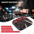 Tabletop Electronic Drum USB/Battery Powered 7 Pads Portable Drum Set - black. 