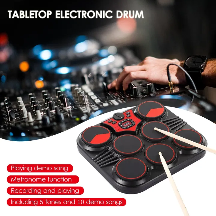 Tabletop%20Electronic%20Drum%20USB/Battery%20Powered%207%20Pads%20Portable%20Drum%20Set%20-%20black%20-%20Image%202
