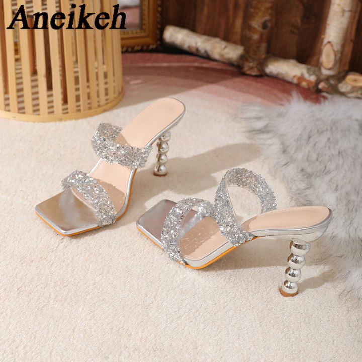 Aneikeh%20Silver%20Sequin%20rhinestone%20PVC%20Slippers%20For%20Women%20Square%20Toe%20Strange%20High%20Heels%20Sandals%20Summer%20Fashion%20Party%20Shoes%20-%20Image%206