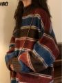 Y2k Aesthetic Sweaters O Neck Harajuku Pullover Womens Japanese Striped Jumpers Knitwear Autumn Grunge Contrast Color Pullovers. 