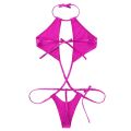 Womens One-piece Bikini Swimwear Mini Micro Swimsuit Shiny Metallic Halter Trikini Thong Teddy Bodysuit One Piece. 