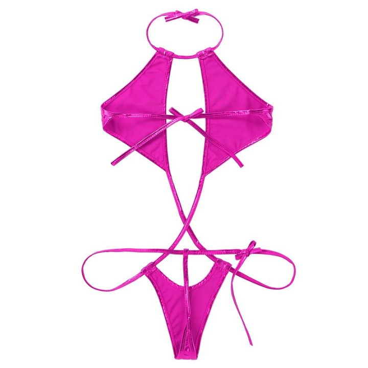 Womens%20One-piece%20Bikini%20Swimwear%20Mini%20Micro%20Swimsuit%20Shiny%20Metallic%20Halter%20Trikini%20Thong%20Teddy%20Bodysuit%20One%20Piece%20-%20Image%203