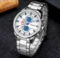 New Arrivals Curren 8274 Luxury Men Wrist Watch Alloy Strap Fashion Heavy Dial Male Business Quartz Classic Brand Watch-Silver and Blue. 