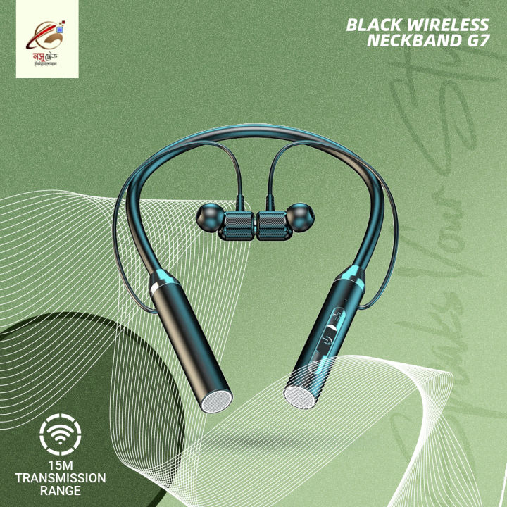 Black Wireless Neckband  g7- Bluetooth Headset with Microphone with own packing