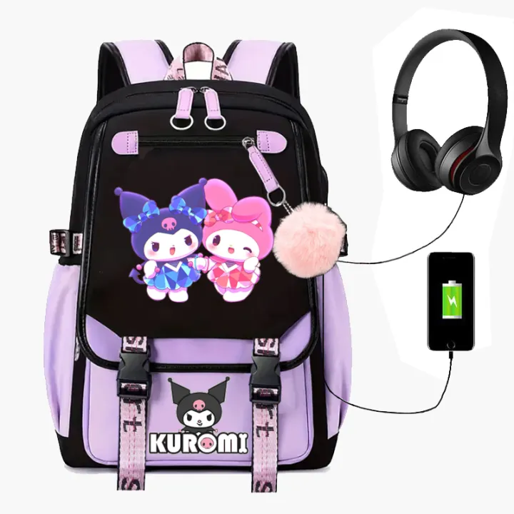 Anime%20Kuromi%20Backpack%20USB%20Patchwork%20Girl%20Boy%20Black%20Purple%20Schoolbag%20Kawaii%20Student%20School%20Bag%20Computer%20Large%20Mochilas%20Gift%20-%20Image%204