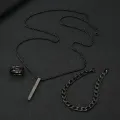 Style 3 Piece Fashion Jewelry Set Stainless Steel Simple Golden Ring Bracelet And Necklace Combo For Men.
