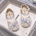 Girls sandals soft sole summer 2024 new children's bow medium and big children's baotou little girl crystal princess shoes.