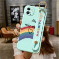 Hontinga for Xiaomi Mi 11 Lite 5G NE Wrist Strap Case Lovely Graffiti Rainbow Smile Thin Phone Cover Square Edge Liquid Silicone Creativity Phone Case.