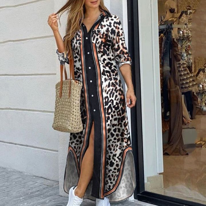 Summer%20Fashion%20Elegant%20Shirt%20Dress%20Women%202023%20Print%20Long%20Sleeve%20Button%20Ladies%20Office%20Holiday%20Casual%20Clothing%20Female%20Maxi%20Dress%20-%20Image%204