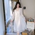 White Moonlight Cinnabar Mole 2022 Amoi Glossy Silk Temperament Slimming Youthful-Looking Overall Dress Set Super Fairy Dress. 