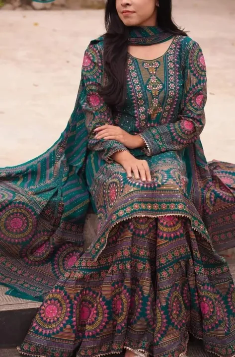 New%20Exclusive%20Linen%20Ready%20Made%20Skin%20Print%20Garara%20Dress%20Three%20Piece%20for%20Girls/Women%20-%20Image%206