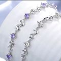 korean fashion 925 Sterling Silver noble White Purple crystal Bracelet for women wedding Jewelry Accessories 17CM+4CM.