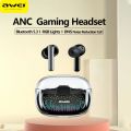 Awei T52 ANC TWS Wireless Earbuds ENC Active Noise Cancellation Bluetooth 5.3 Earphones Colorful Breathing Light Headphones. 