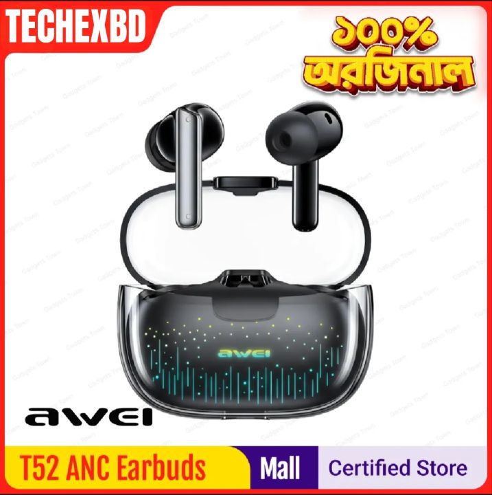 🎧 Awei T52 ANC Wireless Bluetooth Earbuds – Dual Noise Cancellation ...