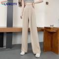 【Support-Cod】 Formal Straight Leg Pants High Waist Wide Leg Office Trousers for Women Solid Color Straight Pants with Pockets High Waist Suit Pants.