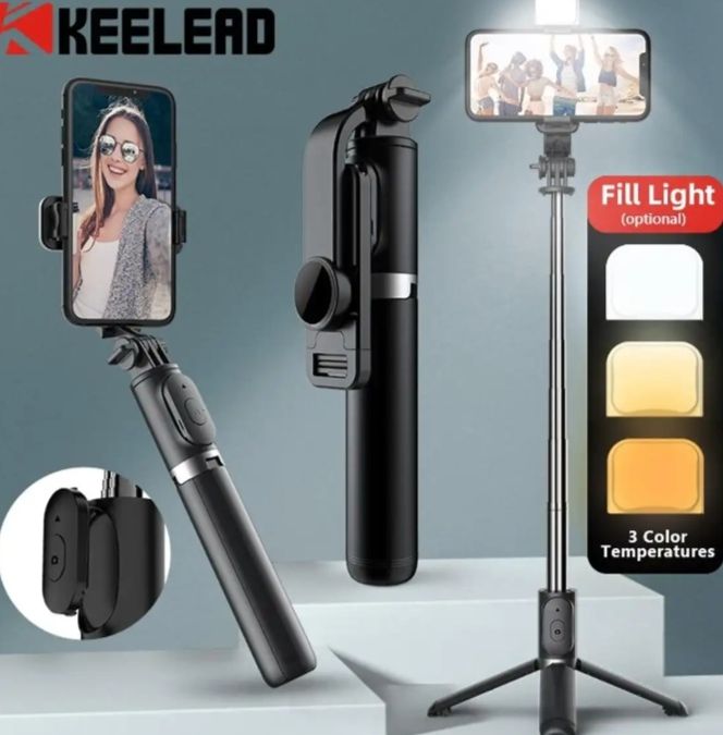 Q07%20Selfie%20Stick%20Foldable%20Mini%20Tripod%20with%20Fill%20Light%20Bluetooth%20Remote%20Shutter%20Retractable%20Rod%20for%20Phone%20(100cm)%20-%20Image%202