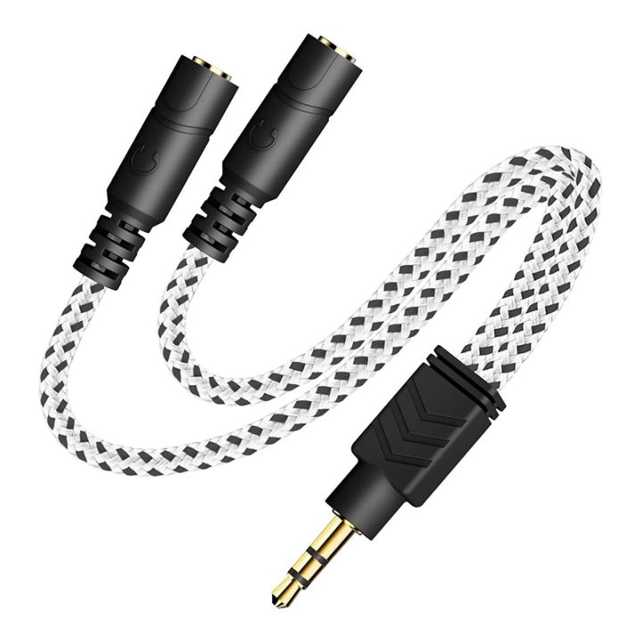 Headphone Splitter, Knitted 3.5mm Audio Splitter TRS 3-Pole Splitter Cable for Headphones Earphones Speakers -( White)