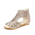 2019 summer new European and American cross-border flat-heeled fish-mouth sandals women's flat-heeled cut-out fashion shoes matte plus-size women's shoes. 