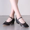 Dancing Shoes Performance Shoes Mid-Heel Shoes Buckle2023Spring and Summer New Shallow Mouth Patent Leather Korean Style Versatile Dancing Shoes Women.