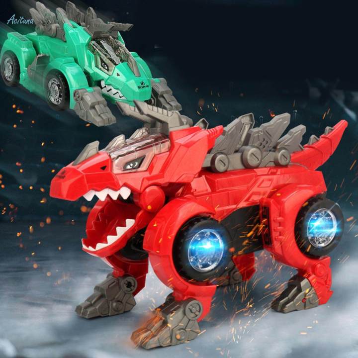 Transforming Dinosaur Car Toy with LED Lights Creative Play Dino Transform Toys for Girls Boys Age
