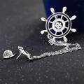 Rudder Wheel With Anchor Pin Brooch For Men Women Suit Fashion Accessories.