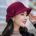 Elegant Women Hat Vintage Bowknot Wool Ladies Hat Dome Felt Wedding Church Jazz Cap Bowler Autumn Winter Female Bucket Hat 2022. 