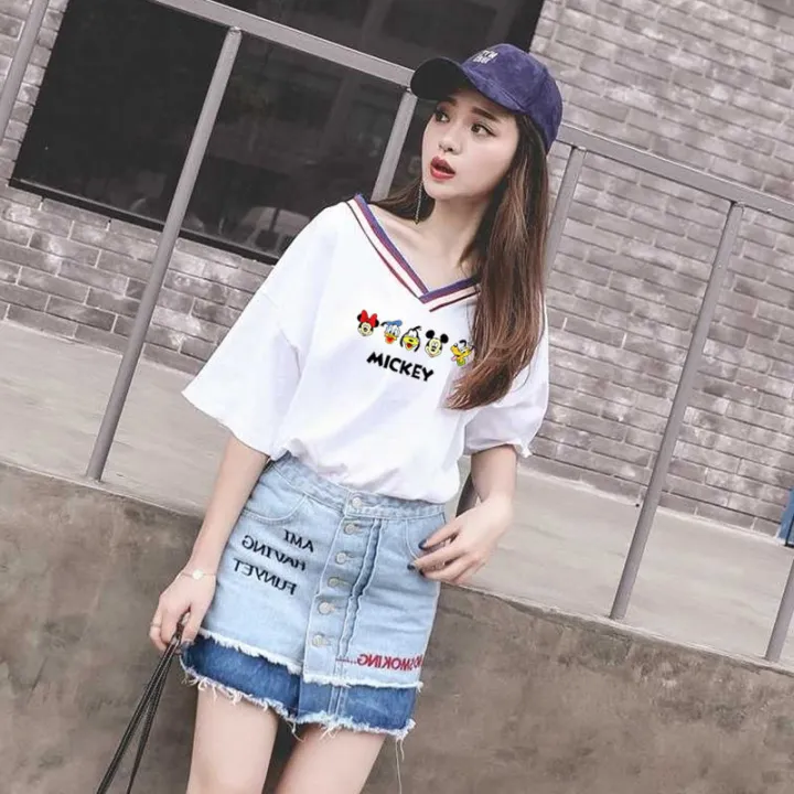 White%20V%20Collar%20Top%20Yellow%20Korean%20Style%20All-Match%20Loose%20Western%20Style%20Slimming%20Inner%20Vest%20Short%20Sleeve%20T%20Women's%20New%20T-shirt%20-%20Image%207