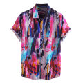 DingDong Mens Striped Printed Turn Down Collar Short Sleeve Casual Shirts. 