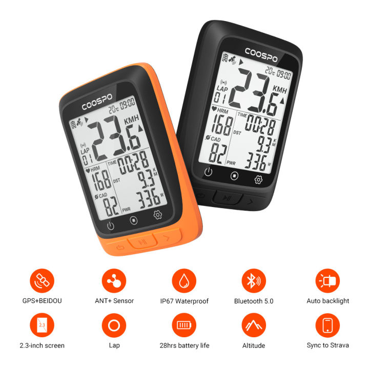 COOSPO BC107 Bike Computer Wireless GP-S Bicycle Speedometer and Odometer with ANT+ Heart Rate Monitor Cadence Sensor BT 5.0 Compatible with Strava IP67