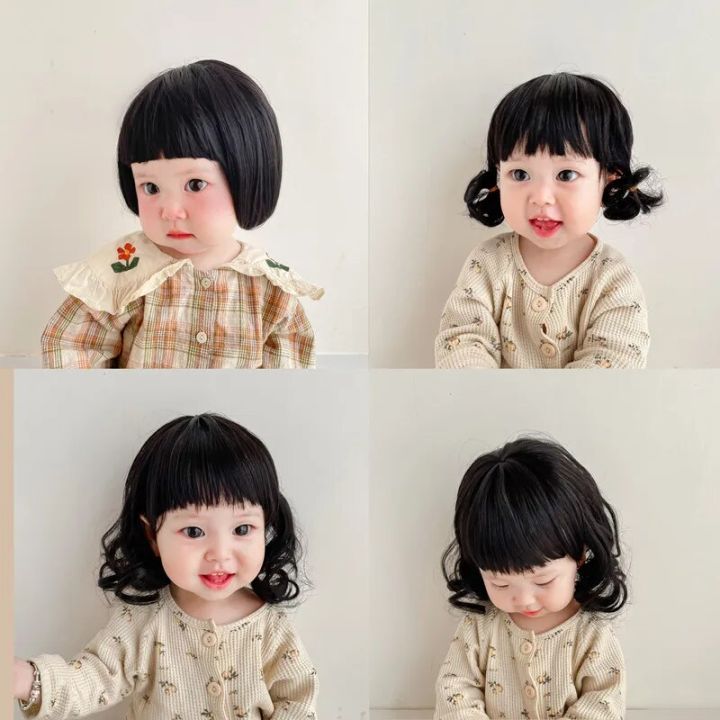 Fashion Cute 0-2Y Newborn Kids Bebe Headwear Hair Accessories Photograph Props Children Baby Girl Curly Wig Hat Cap Hairpiece