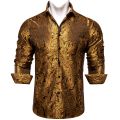 Luxury Golden Shirt For Man Party Men Shirts Fashion Man Club Wear Floral Wedding Formal Long Sleeves Shirt For Male Free Ship. 