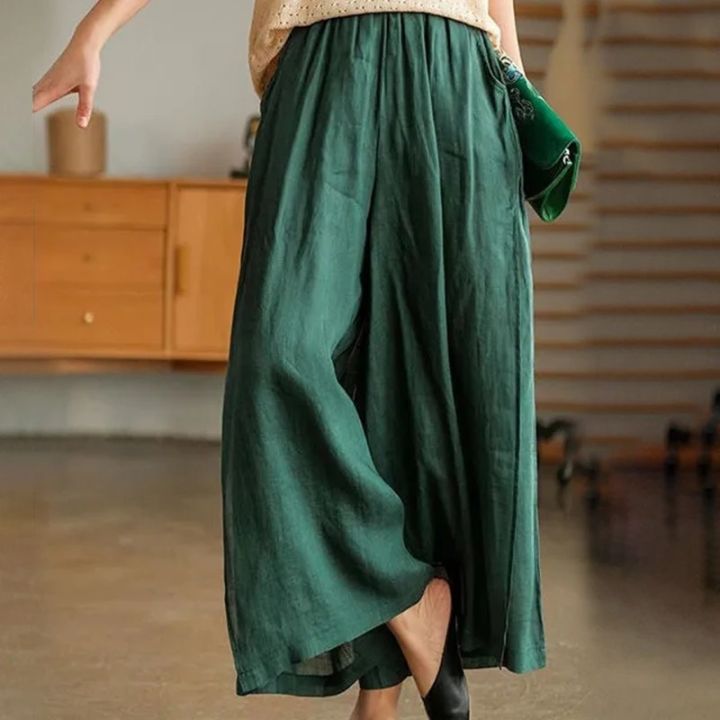Women%20Summer%20Cotton%20Linen%20Pants%20Casual%20Fashion%20Elastic%20Waist%20Wide%20Leg%20Pants%20Elegant%20Straight%20Trousers%20-%20Image%202