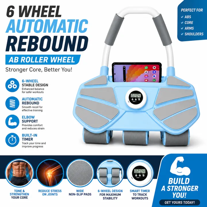 FITNESS%20WORLD%20-%20%20Rebound%20AB%20Roller%206%20Wheel%20for%20Abdominal%20Exercises%20with%20Knee%20Pad%20,%20Elbow%20Support,%20Phone%20Holder%20for%20Home%20Gym%20Strength%20Workouts%20-%20Image%205