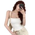 Women Summer Sleeveless Camisole, Spaghetti Strap Contrast Color Low Cut Slim Fit Tank Tops.