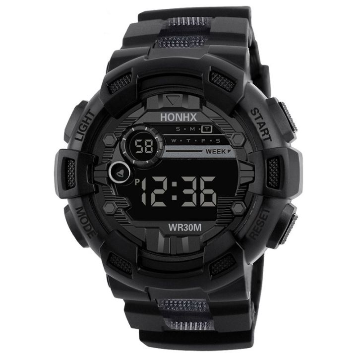 Men Multifunctional Electronic Watch Round Screen Stopwatch Life Waterproof Alarm Clock Night Light Watch