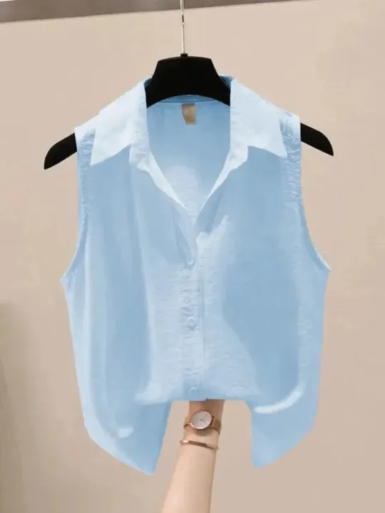 Solid%20Color%20Sleeveless%20Chiffon%20Crepe%20Shirt%20Summer%20Women%20Blouses%20Fashion%20White%20Yellow%20Button%20Up%20Shirts%20Office%20Ladies%20Basic%20Top%20-%20Image%202