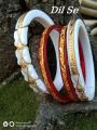 Golden Metal Work Trendy Unique White And Red Plastic Shakha Bangles Pola- 4 Pcs. It'S For Women Party , Wedding - Must Have. 
