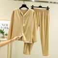 New Double-Sided Dralon Fleece-Lined Loungewear Pullover Thin Velvet Pajamas Suit Women's Winter Large Size Long Sleeve T Shirt Pajama Pants.