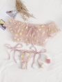 2PCS Off Shoulder Lace Up Bikini Set Women Sweet Casual Short Sleeve Swimsuits Beachwear Bathing Suits Lingerie.